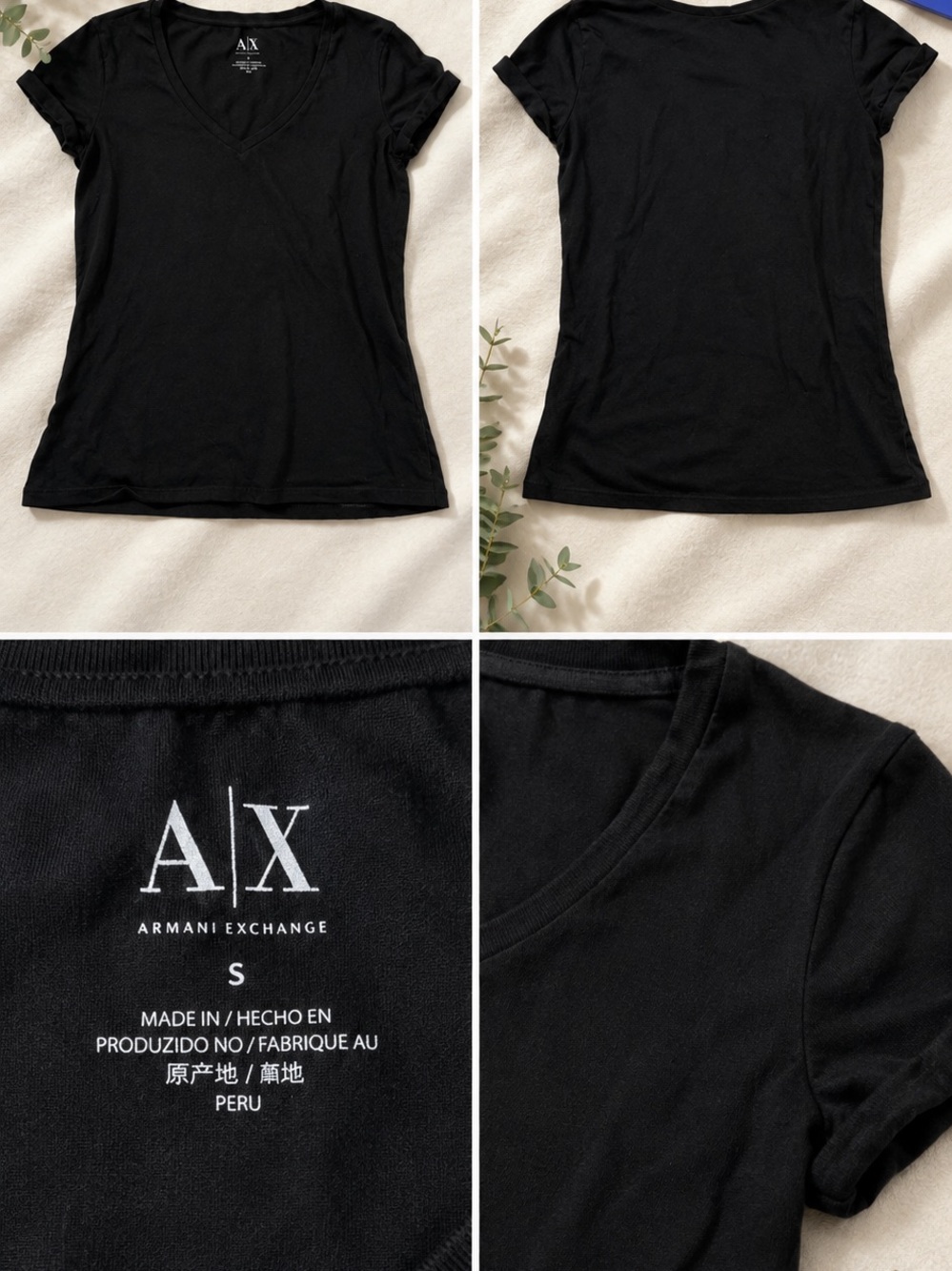 Armani Exchange Black V-Neck Short Sleeve Tee